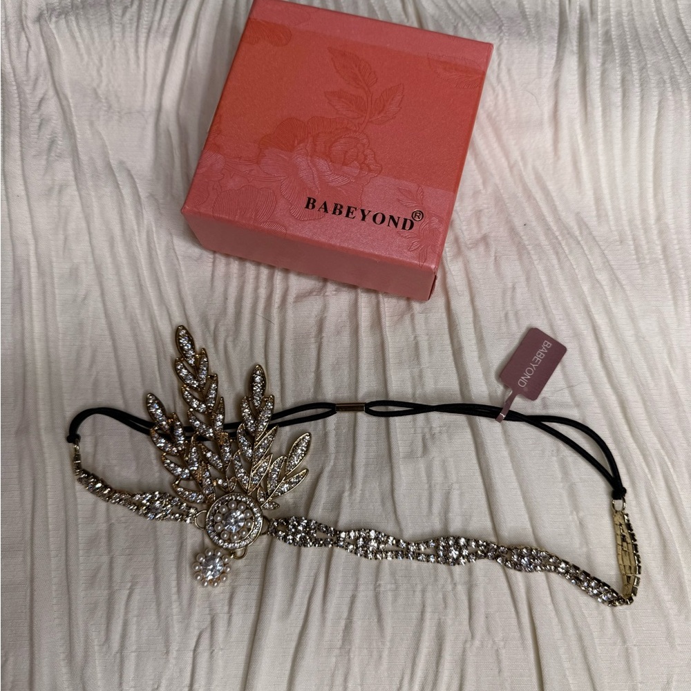 Babeyond Gold Crystal Leaf Headpiece Bridal Gatsby